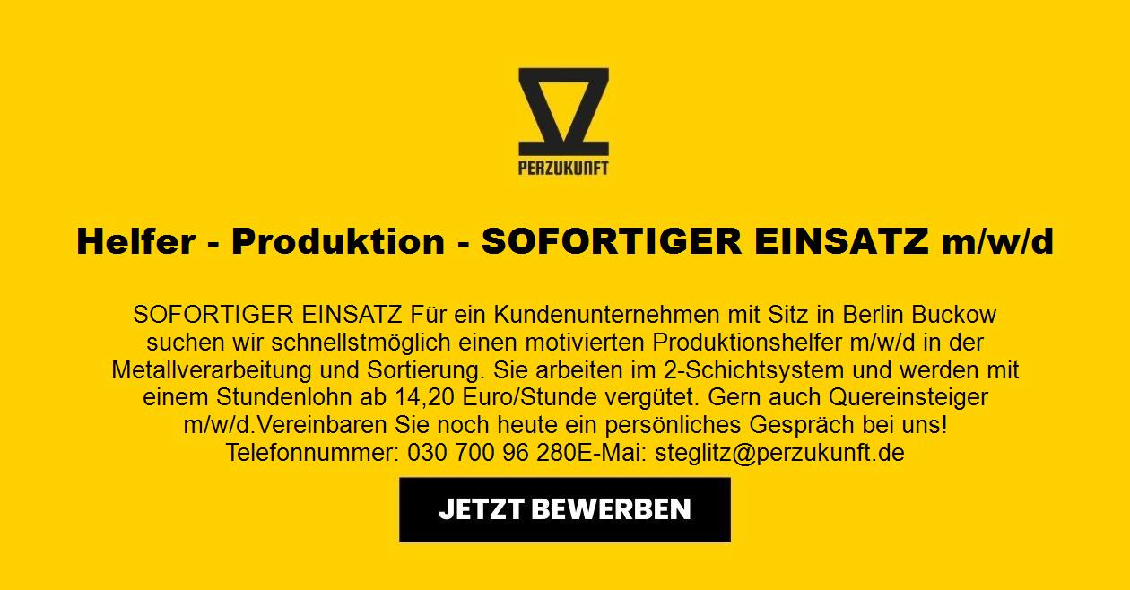 Helfer - Produktion - SOFORTIGER EINSATZ (m/w/d)