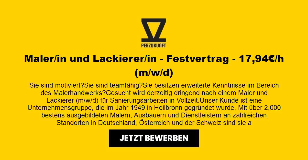 Maler/in und Lackierer/in - Festvertrag - 29,98€/h (m/w/d)