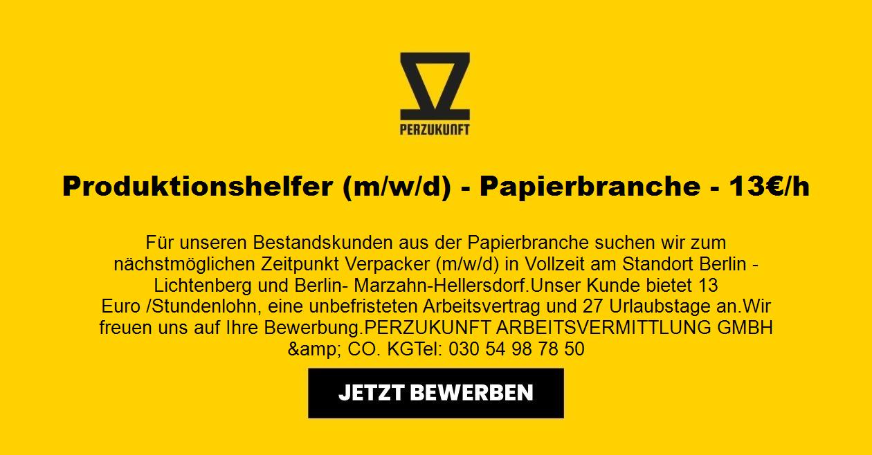 Produktionshelfer (m/w/d) - Papierbranche - 13€/h