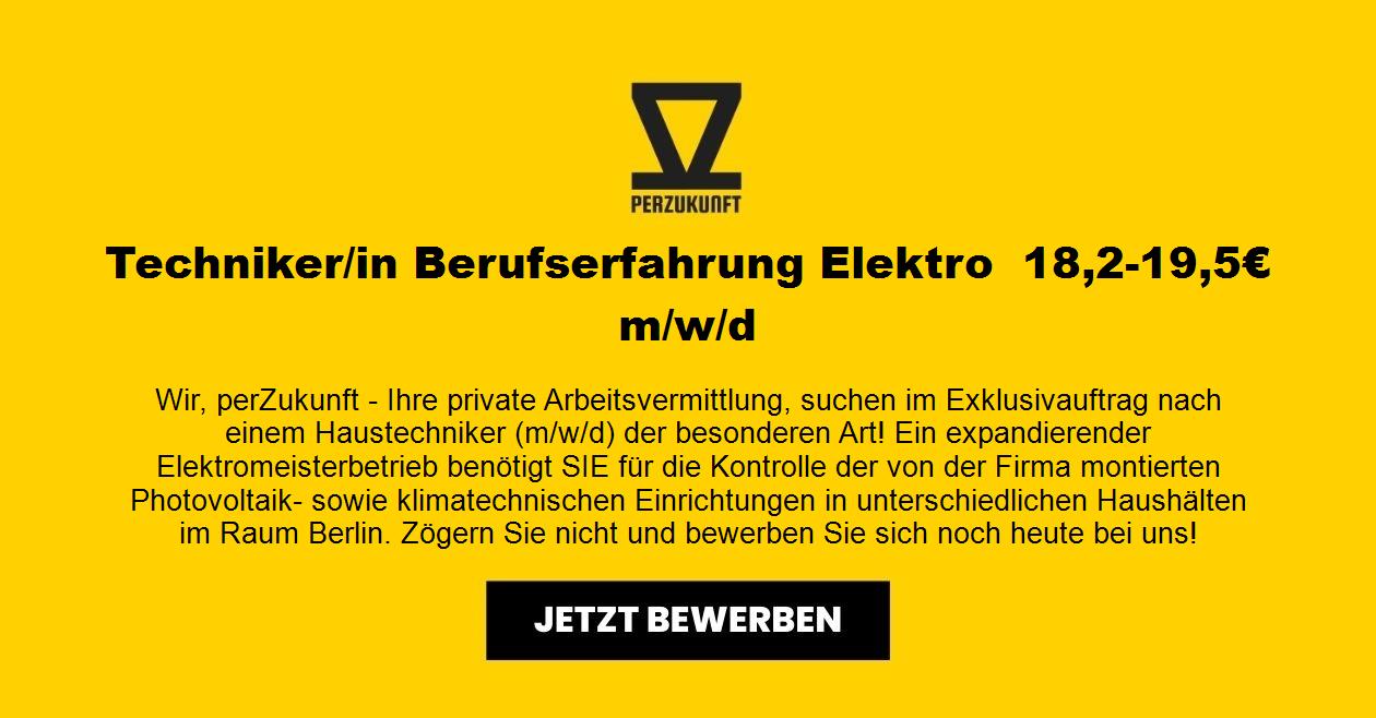 Techniker/in Berufserfahrung Elektro  18,20 - 32,59 €  m/w/d