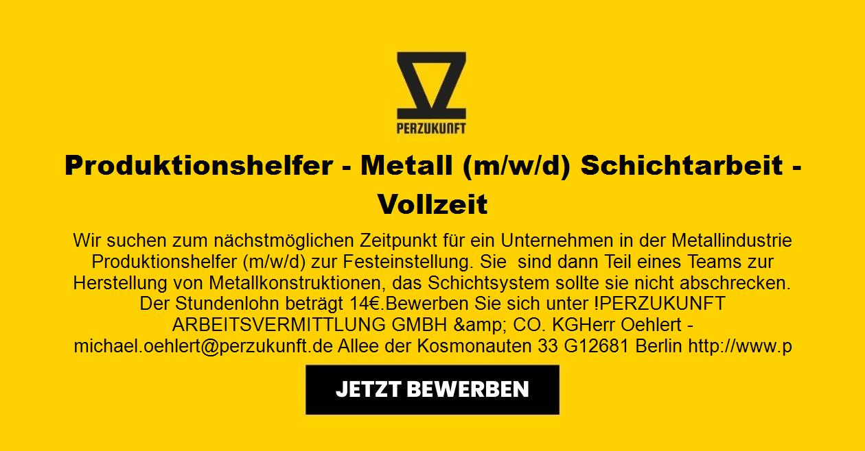 Produktionshelfer - Metall (m/w/d) Schichtarbeit - Vollzeit