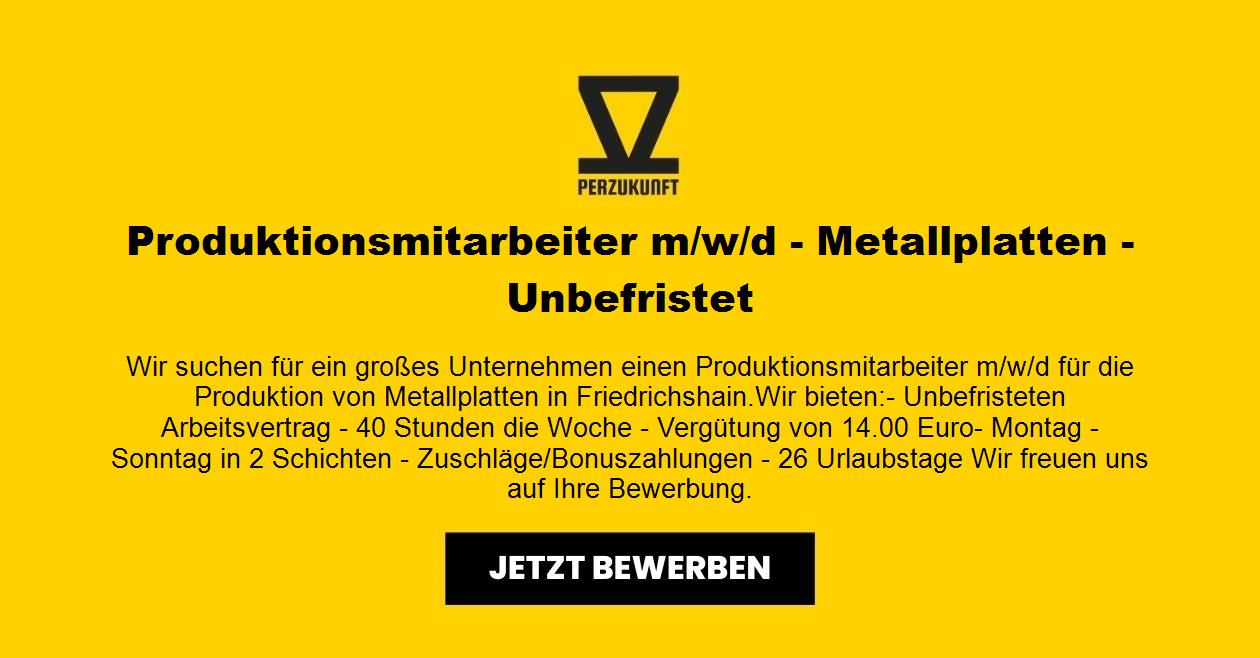 Produktionsmitarbeiter (m/w/d) - Metallplatten - Unbefristet