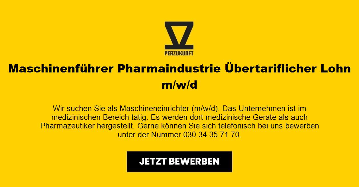 Maschinenführer Pharmaindustrie Übertariflicher Lohn m/w/d