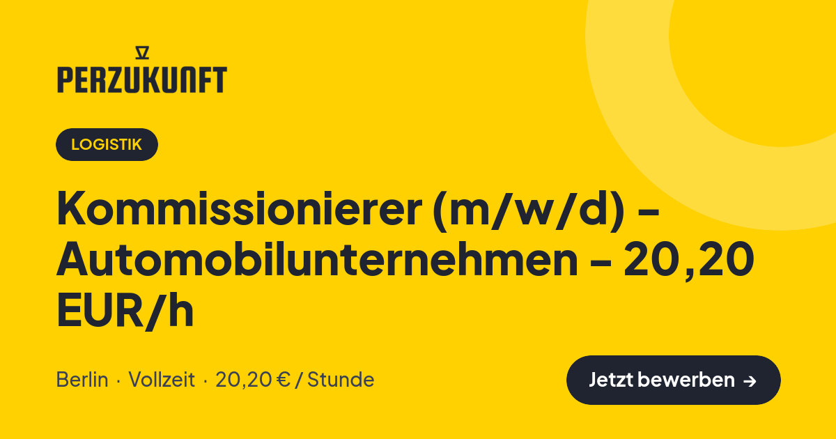 Stellenangebot: Kommissionierer (m/w/d) - Automobilunternehmen - 20,20 EUR/h – Logistik Jobs in Berlin – perZukunft