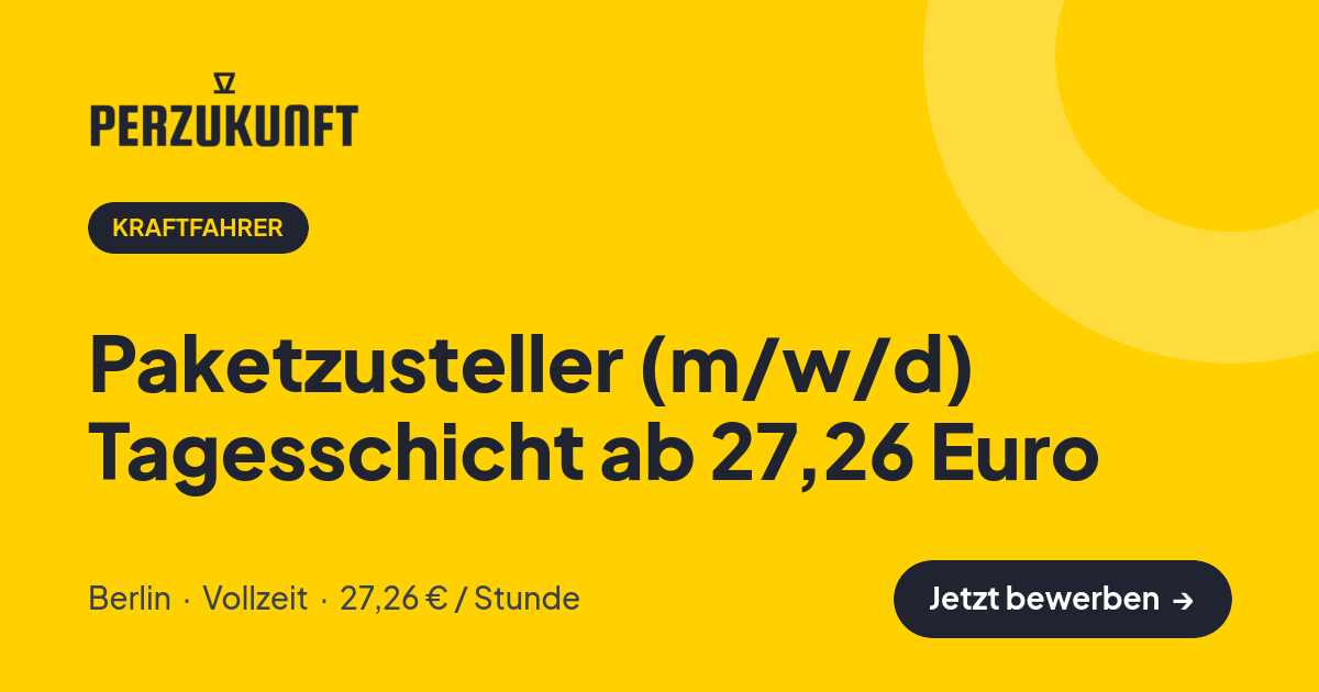 Stellenangebot: Paketzusteller (m/w/d) Tagesschicht ab 27,26 Euro – Kraftfahrer Jobs in Berlin – perZukunft