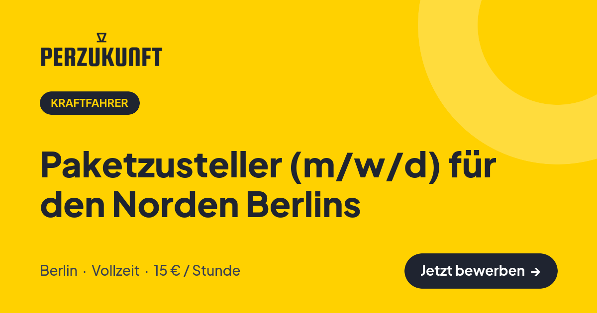 Stellenangebot: Paketzusteller (m/w/d) für den Norden Berlins – Kraftfahrer Jobs in Berlin – perZukunft